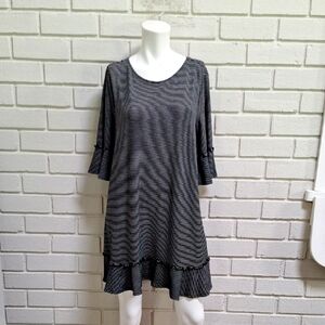 Lauren Conrad Striped Black and Gray Boho Vibes Mini Dress. Size Large